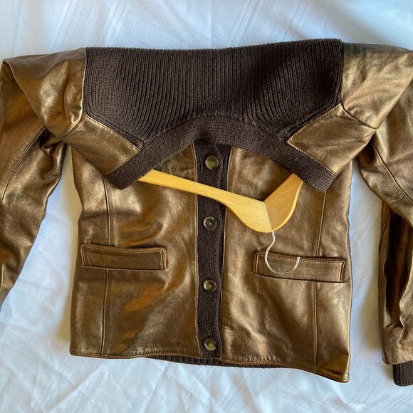 Marc Jacobs Metallic Genuine Lamb Leather Wool Cardigan Jacket - Picture 7 of 16